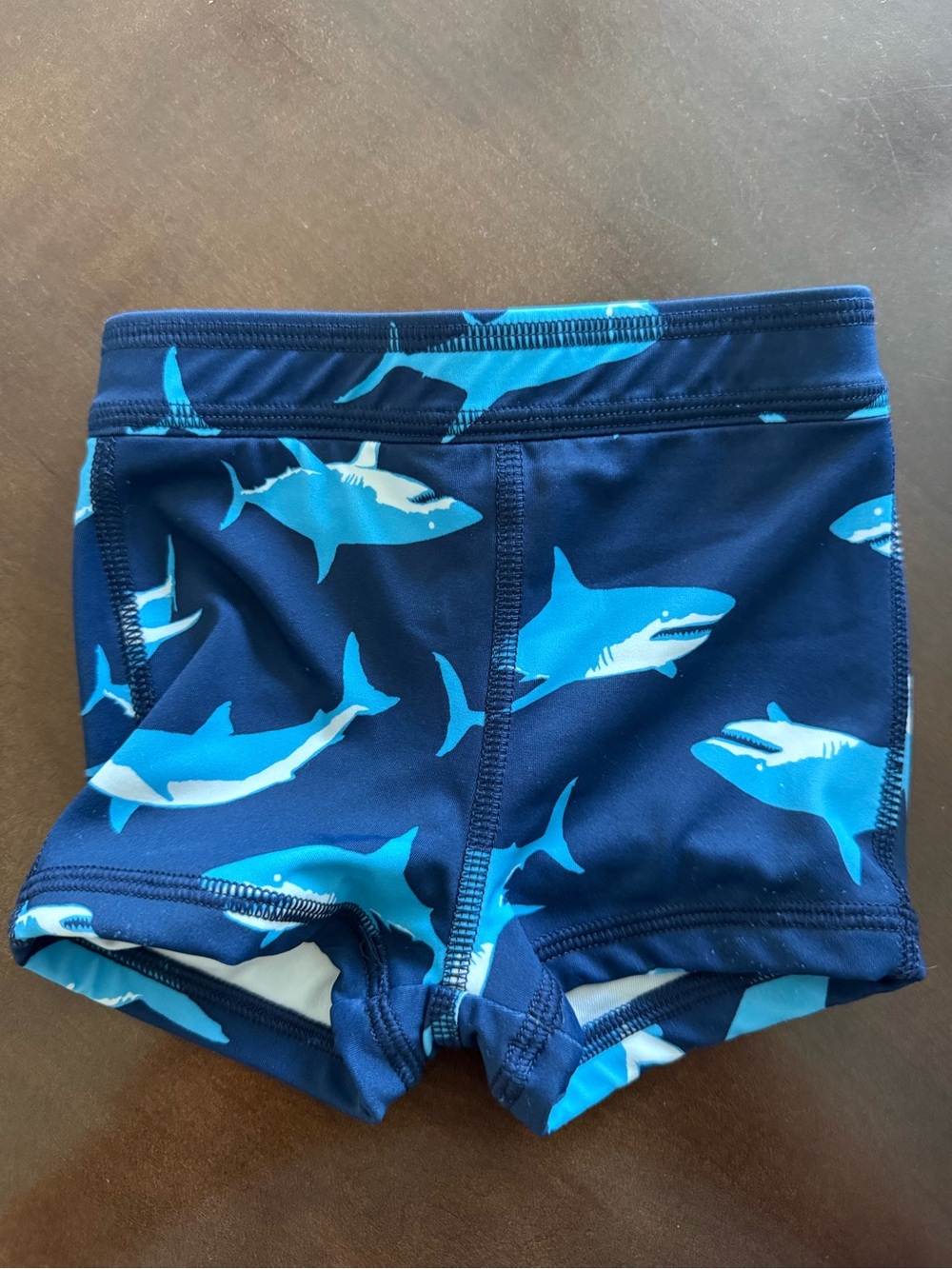 Hanna Andersson Navy and Aqua Shark Swim Trunks
